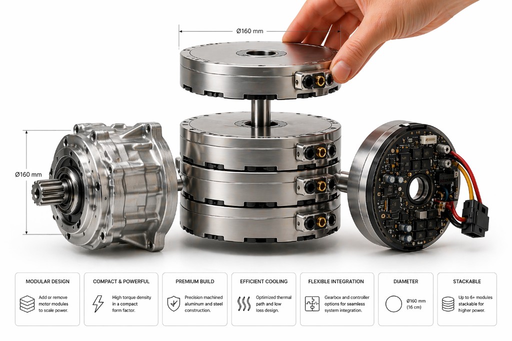 Stackable motor module concept with removable top module and common diameter annotations